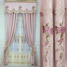 European pastoral embroidery pink flannel valance window curtain tulle M1899