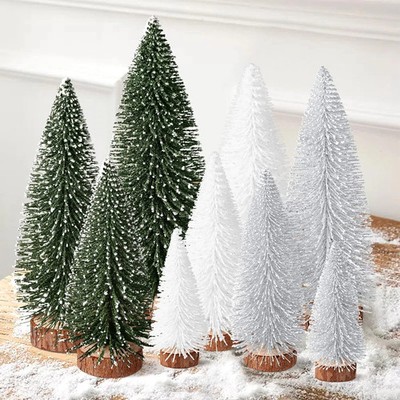 9Pcs Mini Bottle Brush Christmas Trees in 4 Sizes - Green, Silver, White