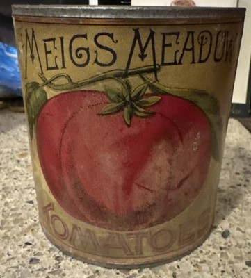 Vintage Meig s Meadow Tomatoes Empty Paper Label Can Advertising 4 1/2'', 1890s?