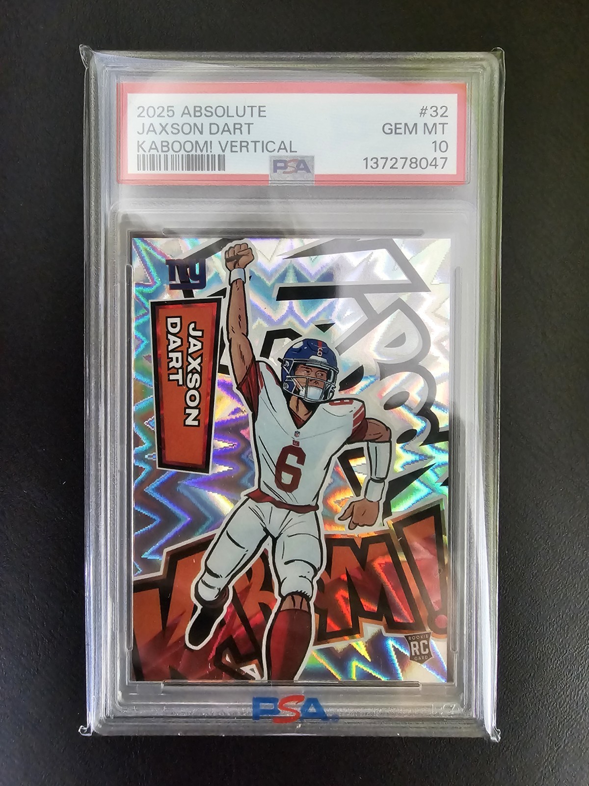 JAXSON DART 2025 PANINI ABSOLUTE ROOKIE VERTICAL KABOOM! Giants PSA 10 Gem Mint