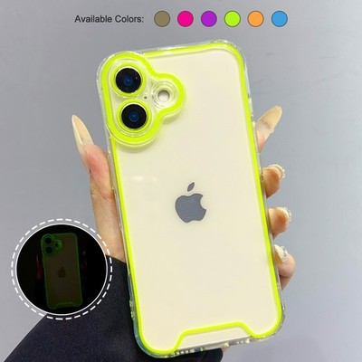 For iPhone 16 15 Pro Max 14 13 12 11 Night Light Luminous Clear Soft Case Cover