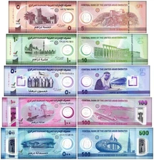 United Arab Emirates 5-500 Dirhams 5 Pcs Set, 2021-2025, P-35-42, UNC Polymer