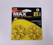 CVS MAX Hearing Aid Batteries Size 10 Pack of 12 Expires 07/2028