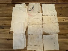 Vtg Cotton 13 Handkerchief Napkins White Off White Embroidered Various Sizes Use