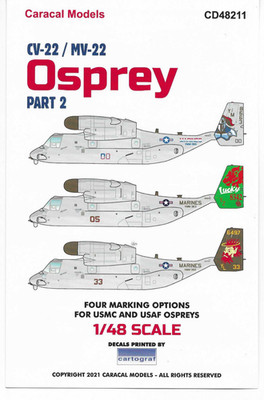 Caracal CV-22/ MV-22 OSPREY Decals in  1/48 211, 4 Marking Options