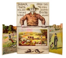 Vintage John Deere Victorian Trade Card Fold-Out Plow Advertising 1885-1895