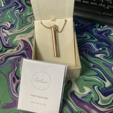 Halsa Gold Tone Zen Relaxation Health Breathing Tool Necklace Pendant Gift Box