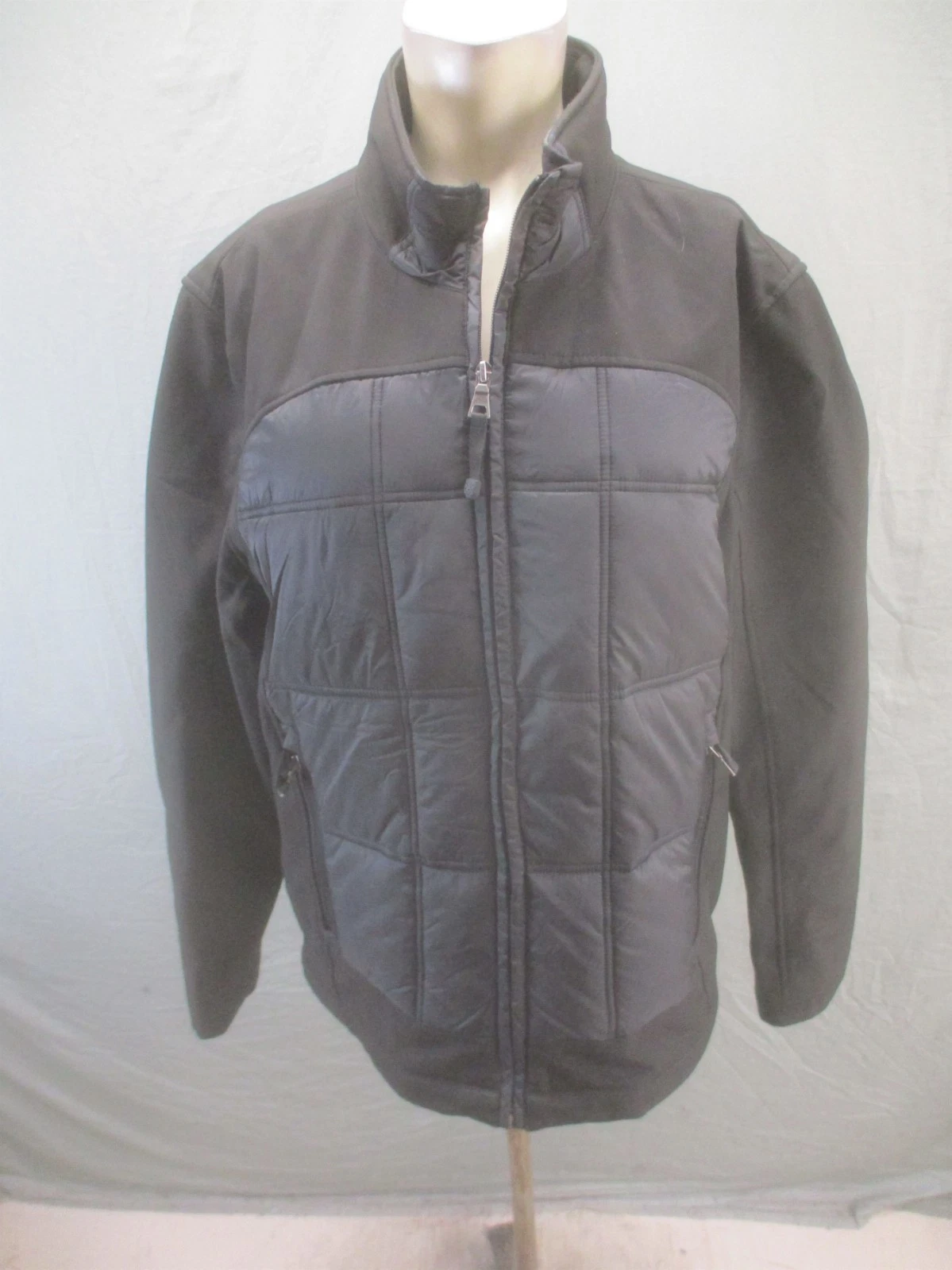 Guess Size L Mens Black Full Zip Pockets Drawcord Hem Quilted Casual Jacket 764
