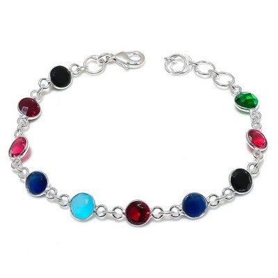 Multi Color Mix Gemstone Handmade 925 Sterling Silver Jewelry Bracelet Size 7-8''