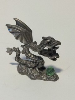 Small Spoontiques Pewter 2 Headed Dragon w/crystal Ball wizard fantasy CMR882