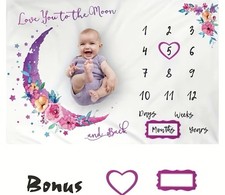 Baby Girl Age Milestone LOVE TO MOON Throw 40  x60  Huge FREE PERSONALIZATION