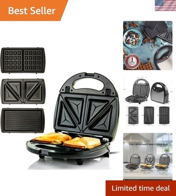 750W Versatile Electric Sandwich Maker, Panini Press & Waffle Iron - Compact