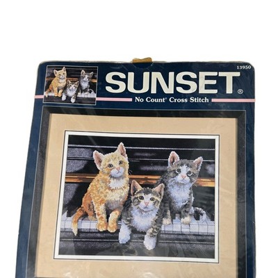 Sunset No Count Cross Stitch Embroidery Kit Meowsical Trio 13950 Cats Piano