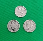 Mercury Dime Lot of 3 90% Silver Coins 1940-P, 1941-S, 1943-D Free Shipping