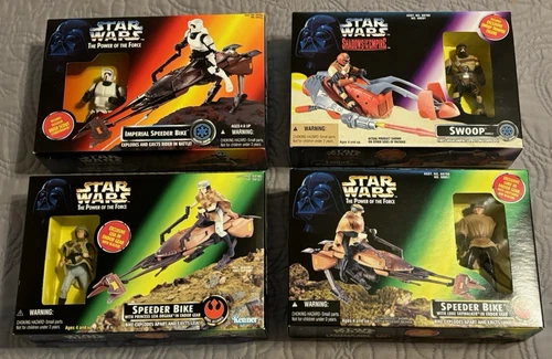 Lot of 4 Star Wars Power Of The Force Power Speeder Bikes NIB