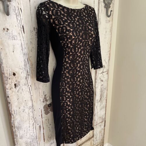 Anne Klein Size 4 Woman's Black Beige Lace Sheath Career Cocktail Classy Dress - Picture 3 of 9
