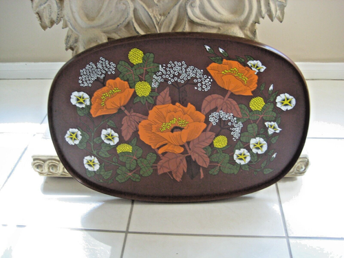 M&S St.Michael Orange & Brown 1970 Retro Floral Large Oval Serving Tray - 第 4/4 張圖片