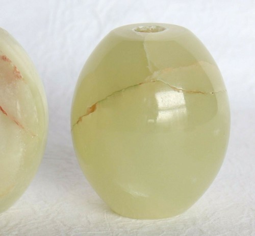 Japanese Hanging Scroll Weight Stone Oval Green Tassel Purple Fuchin Vintage - Picture 8 of 12