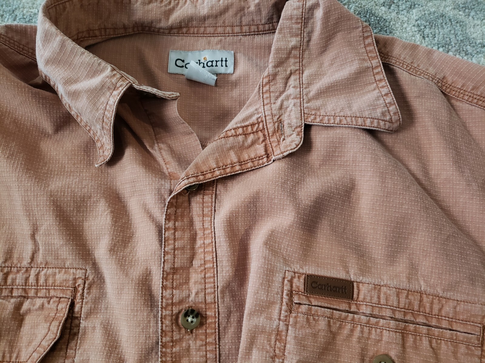 CARHARTT BUTTON FRONT RUGGED OUTDOOR WORK SHIRT MENS XL SALMON eBay