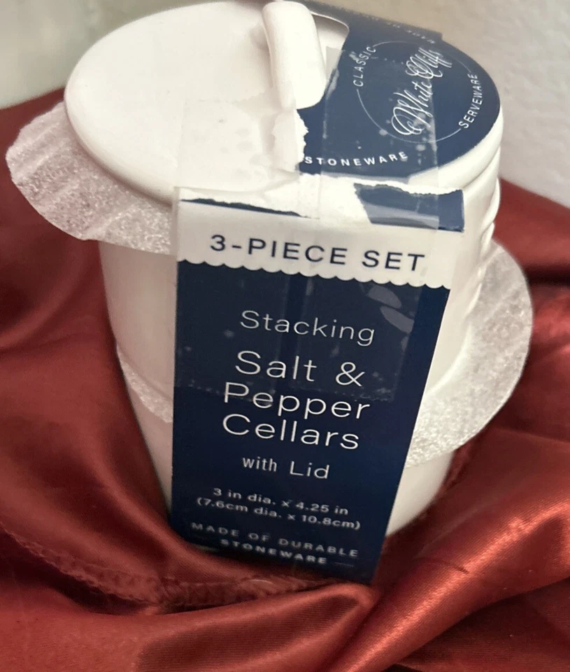 White Cliffs Salt and Pepper Holder White Durable Stoneware Stackable Set - Image 3 of 4