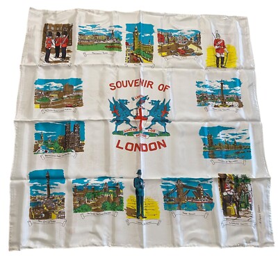 Foulard Carré Vintage REEPRO - 31 Pouces, Monuments De Londres, Acétate Gris