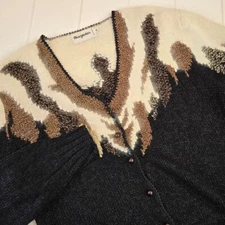 Vintage Magnolia Cardigan Sweater Size M Dynasty 80's Angora Black Gold Ivory