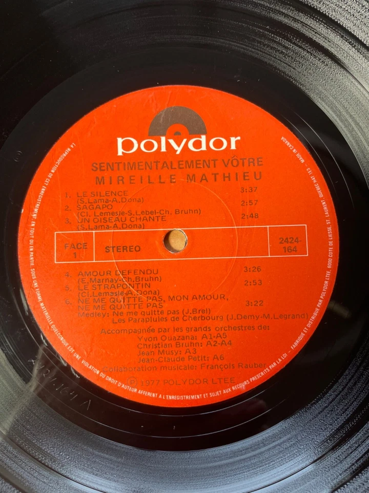 Mireille Mathieu – Sentimentalement Vôtre LP Vinyl 1977 Pop VG - Image 3 of 4