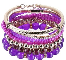 7 PC Handmade Bohemian Beaded Stackable Stretch Bracelet Set New Free Ship 5079