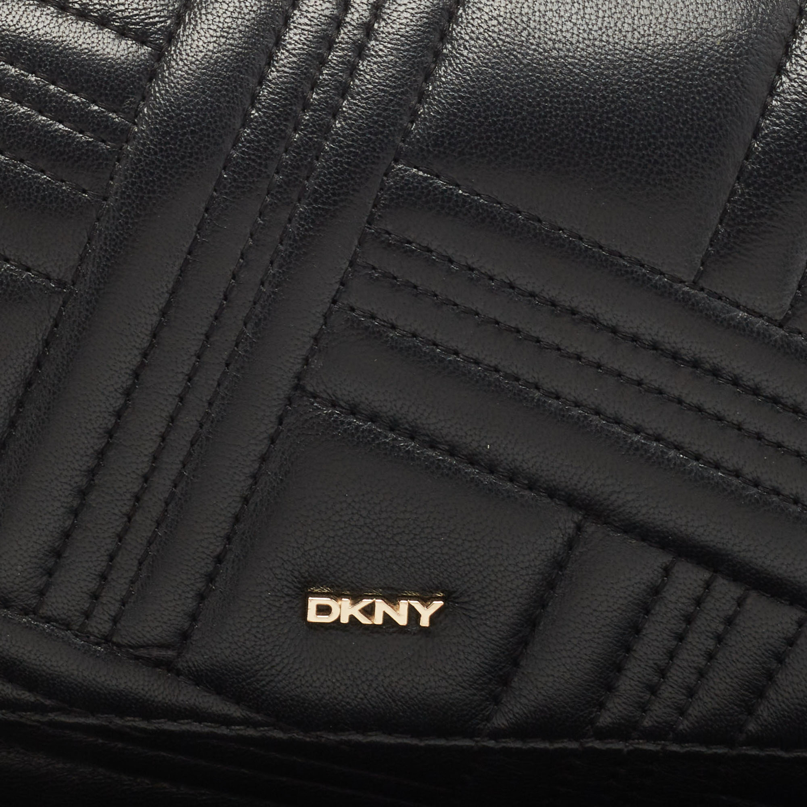 DKNY Black Quilted Leather Allen Flap Shoulder Bag Gem