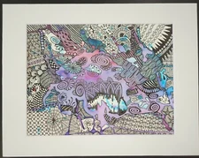 Ink & Watercolor Drawing Art Abstract 9x12" Original Doodle Signed Hand Drawn