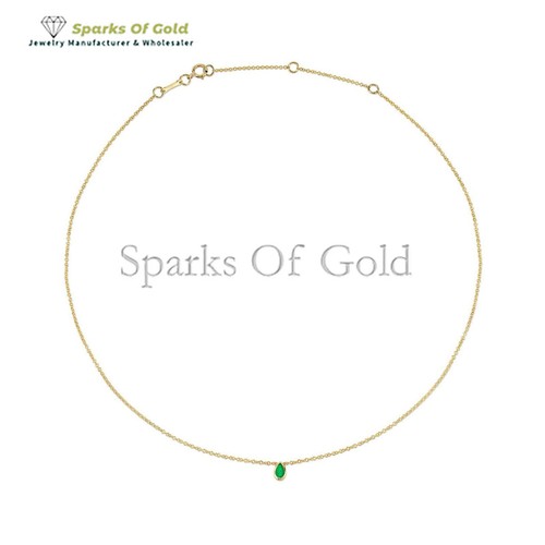 Minimalist Emerald Teardrop Necklace 14K Solid Yellow Gold Party Wear Jewelry - Picture 4 of 5