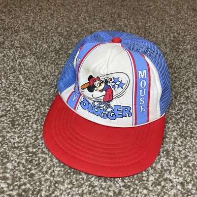 Vintage 1982 Childs Mickey Mouse ''Slugger'' Snapback Hat Adjustable Blue Red Foam