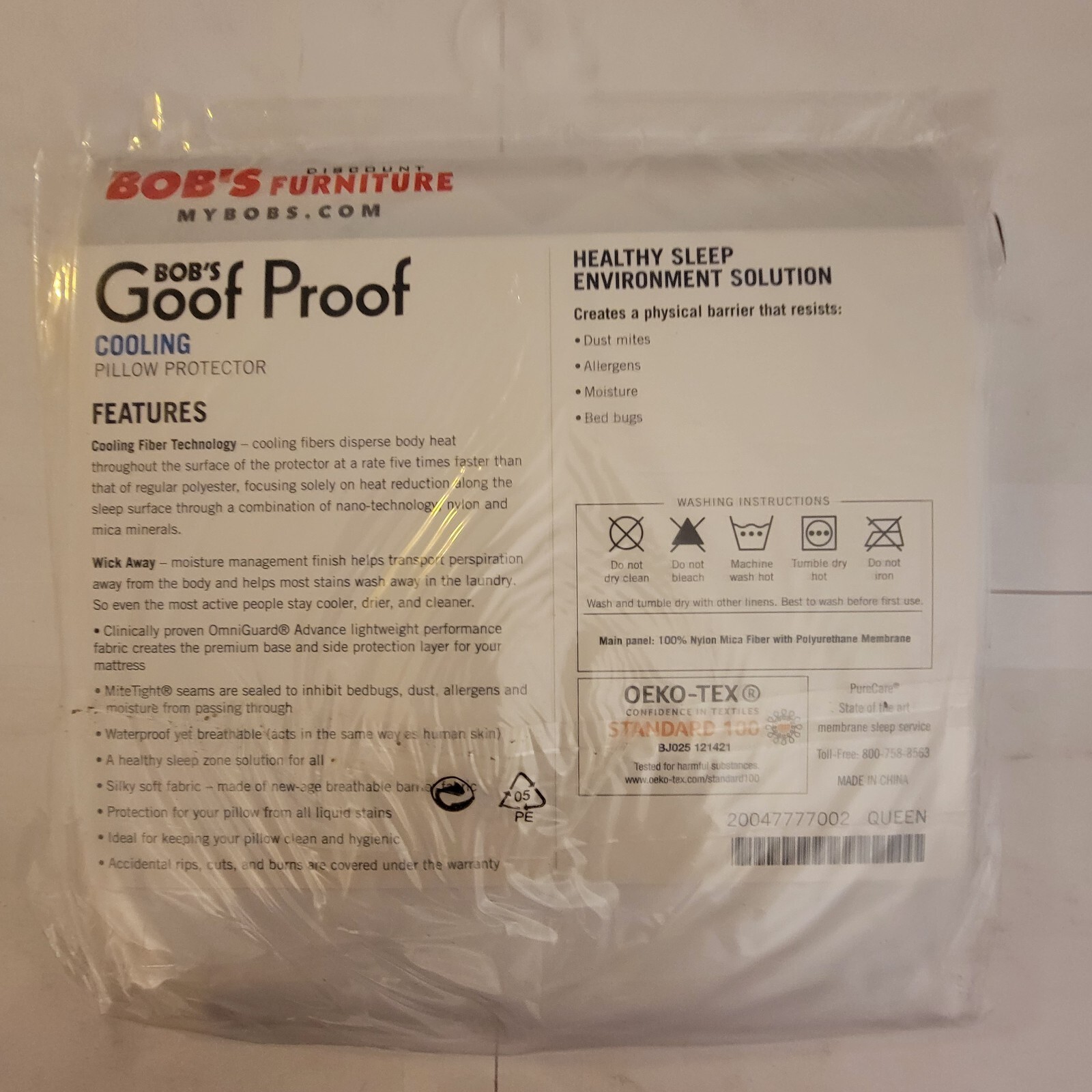 Bob's Furniture Bobs Goof Proof Cooling Pillow Protector Queen Size