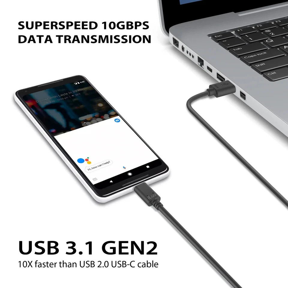 Кабель синхронизации и зарядки iLuv USB-C - USB-A (3 фута) синхронизация данных все телефоны и планшеты - Изображение 2 из 3