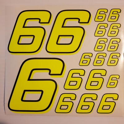 #6's Flourescent Yellow w/black out Racing Numbers Vinyl Decal Sheet 1/10-1/12 