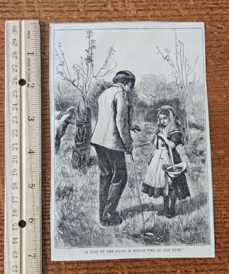 Harper's Weekly 1867 Sketch Print A Bird In The Hand Is Worth Two In The Bush