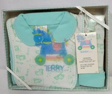 Vintage Terry Newborn 100 Cotton 3 Piece Gift Set Box 80s 90s Baby Outfit NOS