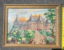 Royal Paris cross stitched needlepoint Chateau Framed