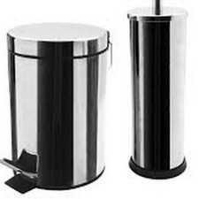 TOILET BATHROOM  3 LITRE PEDAL BIN & TOILET BRUSH HOLDER SET MIRRORED CHROME