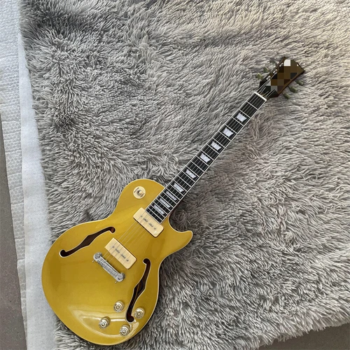 Gold Top Semi-Hollow Body Electric Guitar 6 String P-90 Pickup Chrome Hareward