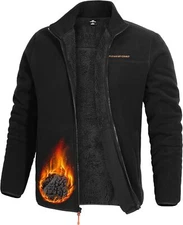 Men's Polar Fleece Sherpa Lined Jacket Warm Full Zip Up Thick Jacket Soft Coat