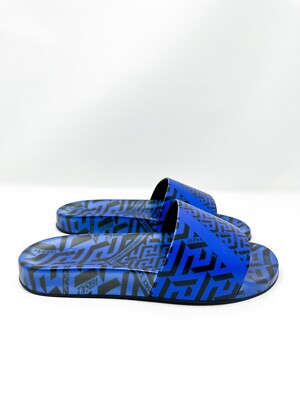 Versace La Greca Slide Sandal Black/Blue 39 $450 
