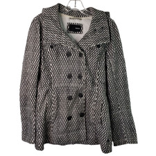 Hurley Womens Large Black White Chevron Print Jacket Pea Coat W/ Removable Hood