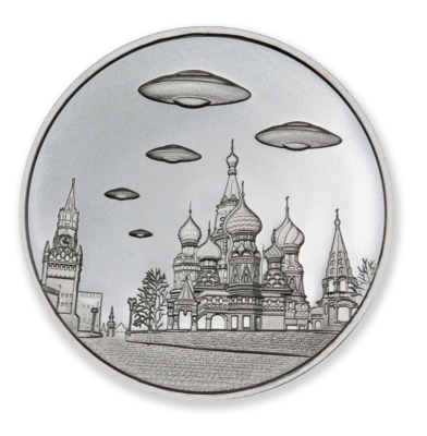 #ad UFO#x27;S over KREMLIN MOSCOW RUSSIA Alien 1 oz .999 Fine Silver BU round $91.95