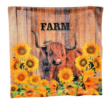 Highland Cow with Sunflowers Farm Throw Pillow Cover 18 x 18 inches