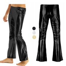Men's Shiny Sparkle Metallic 70s 60s Vintage Disco Pants Flare Bell Bottom Jeans