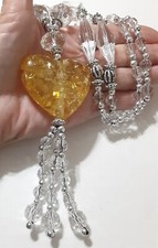 Vintage Heart Clear Lucite Tassel Beaded Statement Necklace 5*24