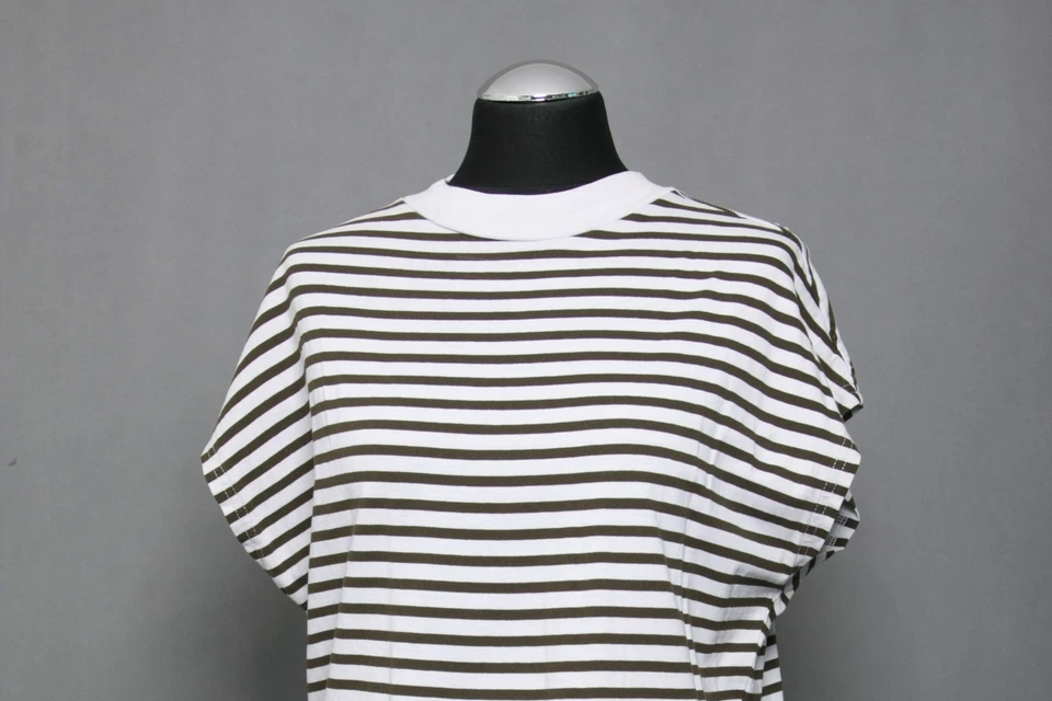 Weekday Damen T-Shirt S grün oliv gestreift Kurzarm Stehkragen Oversized - Bild 2 von 4