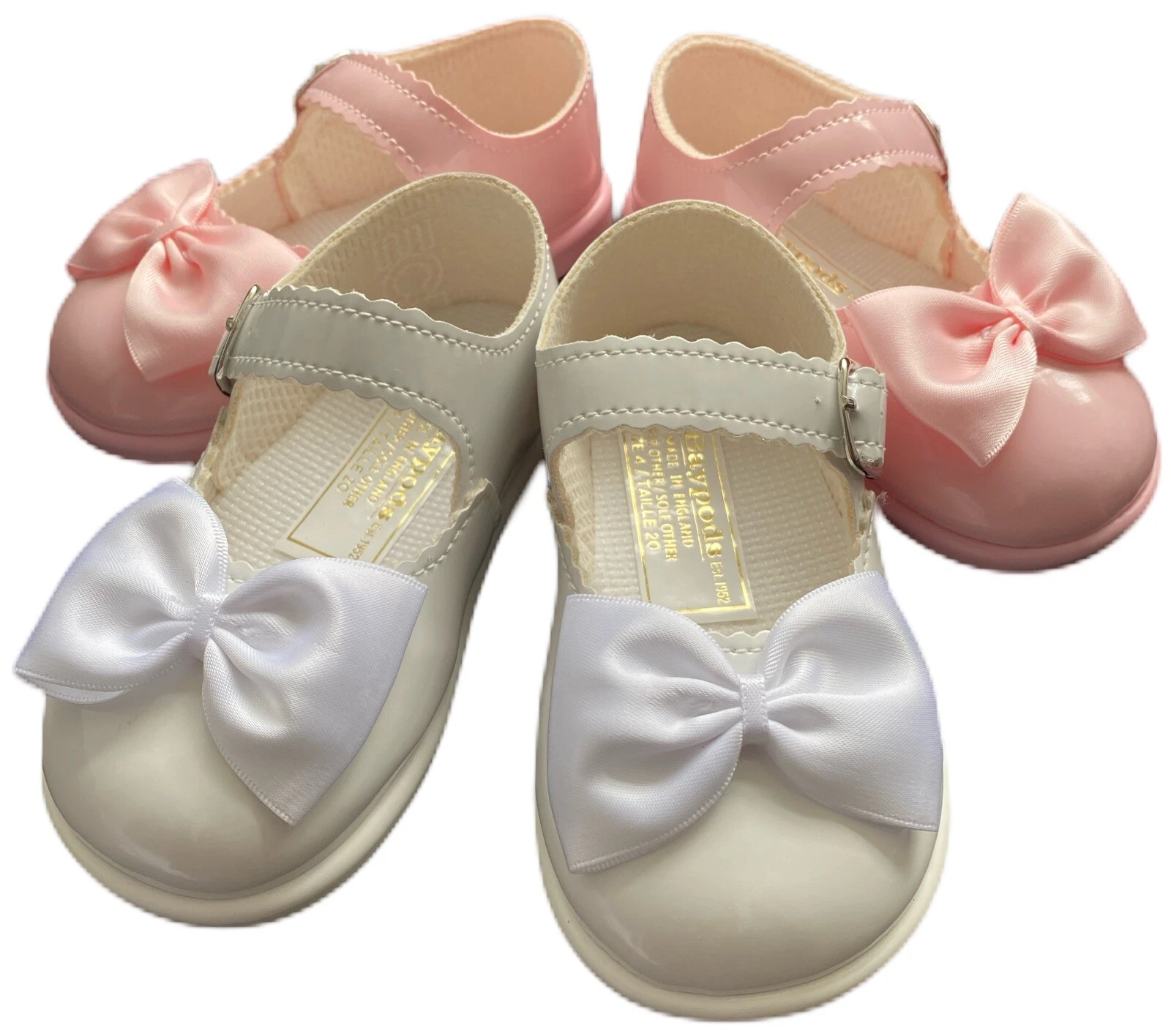 Baypods Baby Girl Walking Shoes Hard Sole Bow Spanish Style Made in UK Size 2-6
