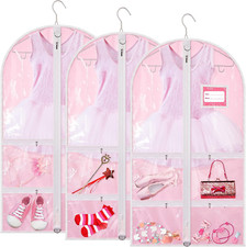 3 Pack Pink Dance Costume Kids Dress Garment Bag 4 Zipper Pockets Wardrobe Stora